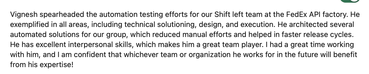 LinkedIn recommendation from FedEx client